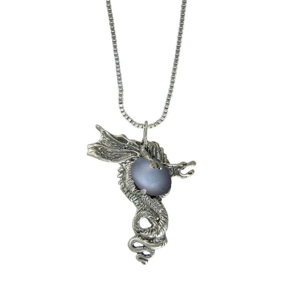 Sterling Silver Warrior Dragon Pendant With Grey Moonstone